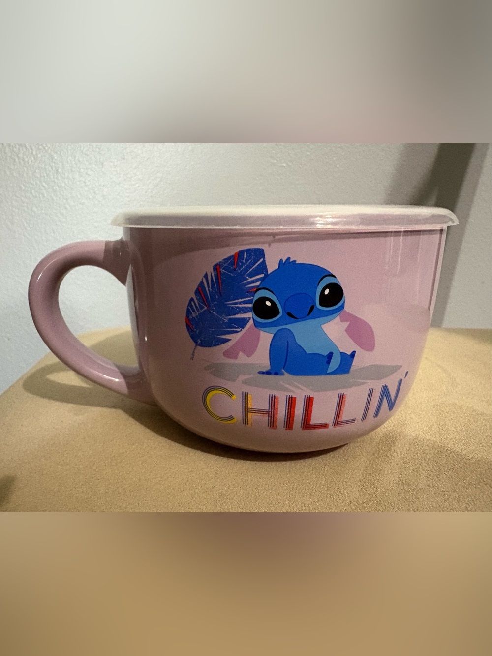 Disney Pink Ceramic Bowl with Blue Stitch "Chillin'" Graphic